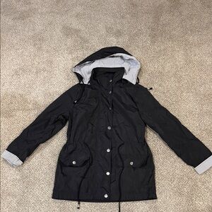 Women's Black Hooded Rain Jacket Small